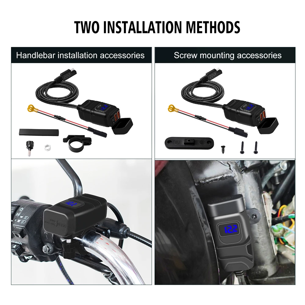 Metalen Motorfiets 12V Sae Naar Usb Lader Met Volt... - Grandado