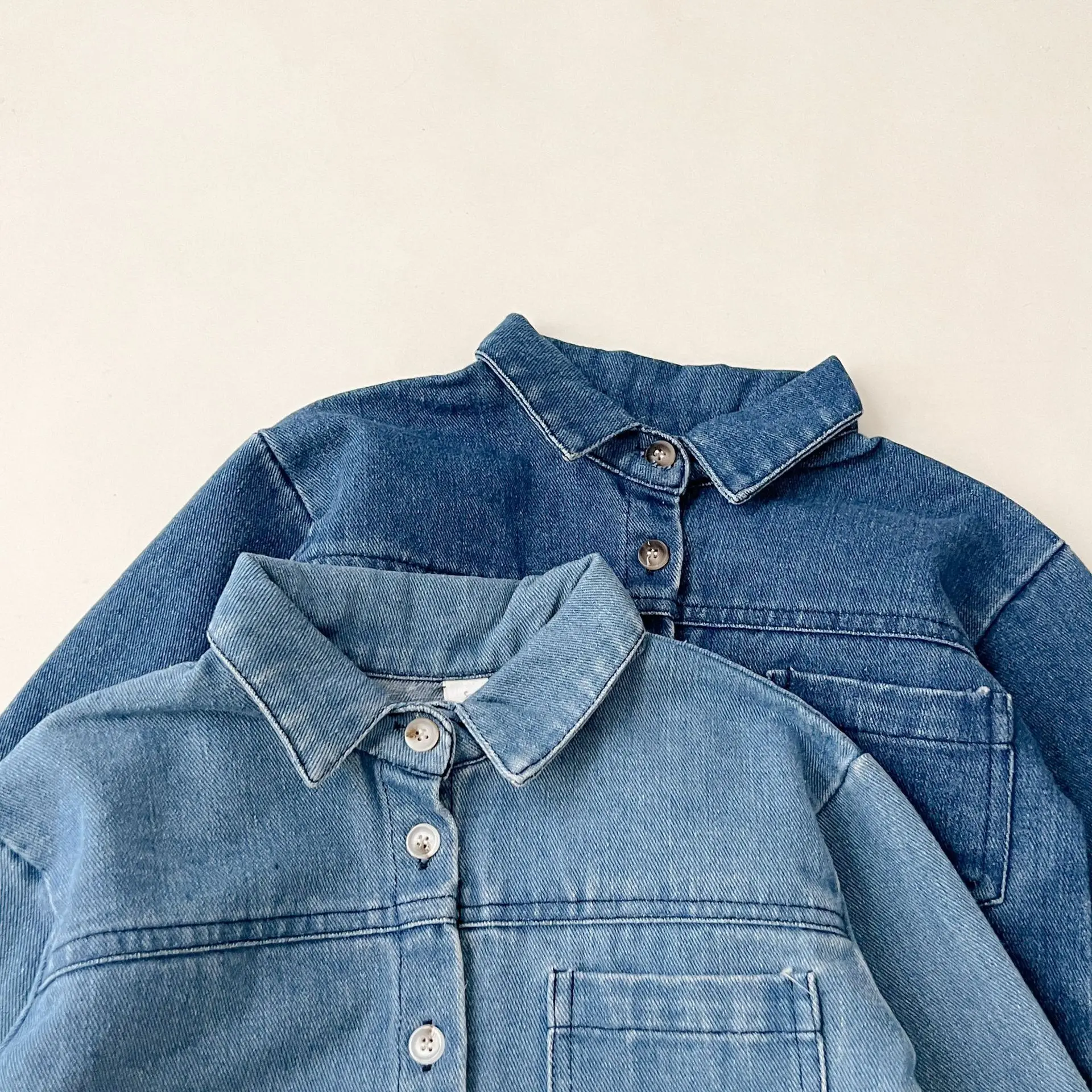 Autumn Kids Denim Outfit Set Korean Style Boys Girls Long Sleeve Shirt  Pants Vintage Blue Jeans Two-Piece