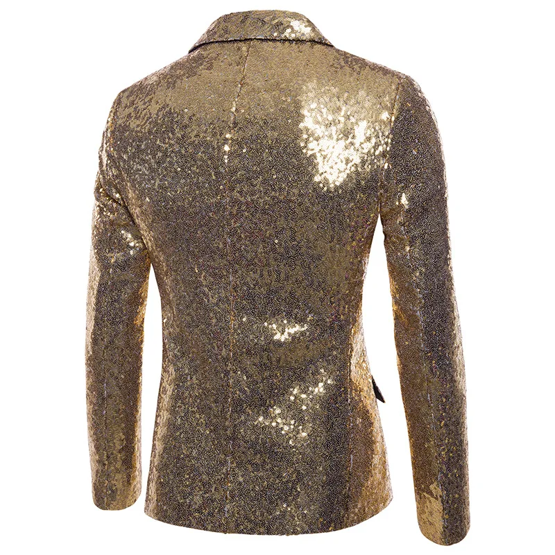Men's Sequinned Blazer Coat Shiny Gold Performance Evening Jacket_voghion.com