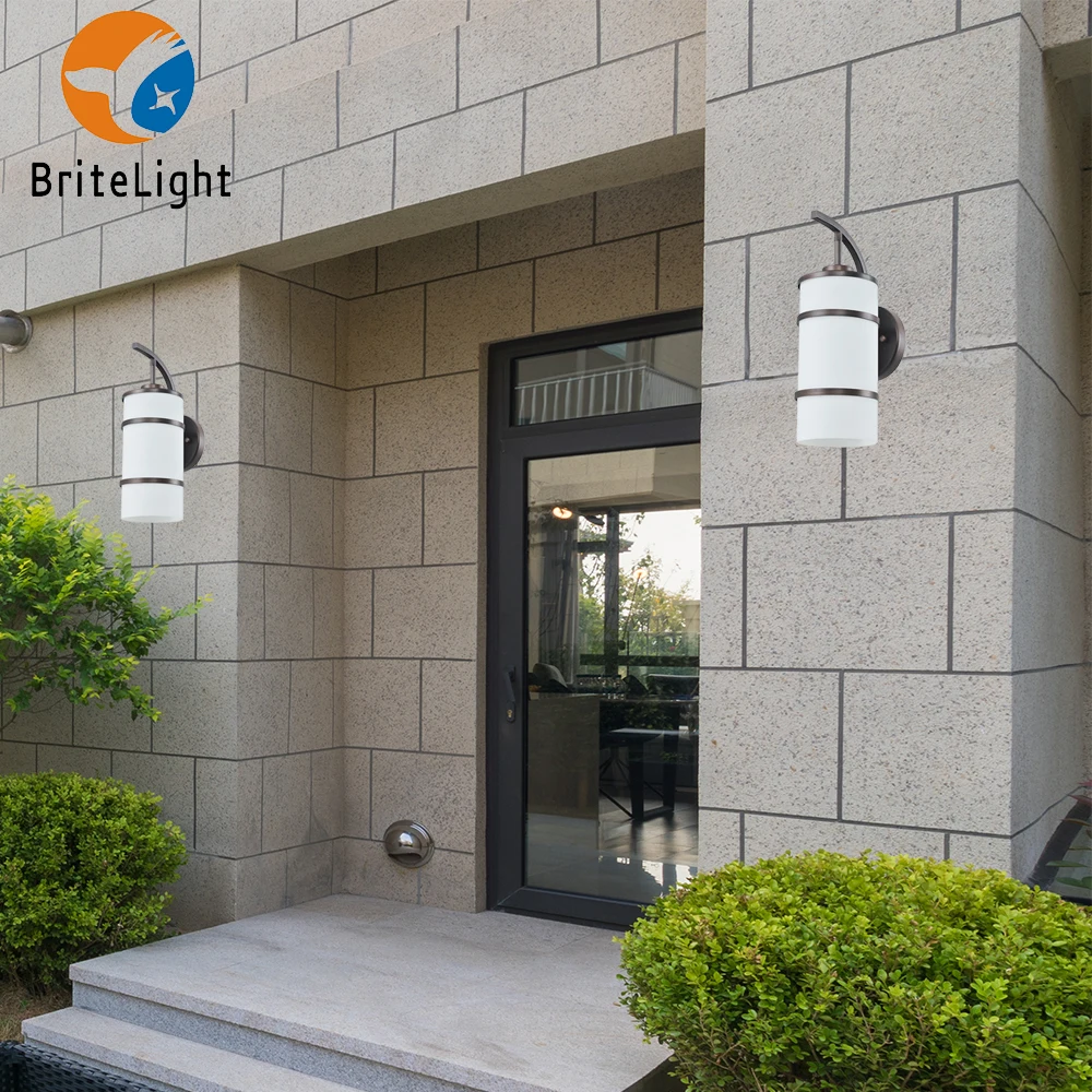 圆柱形白色玻璃灯罩青铜金属织物装饰户外花园外墙灯防水防锈