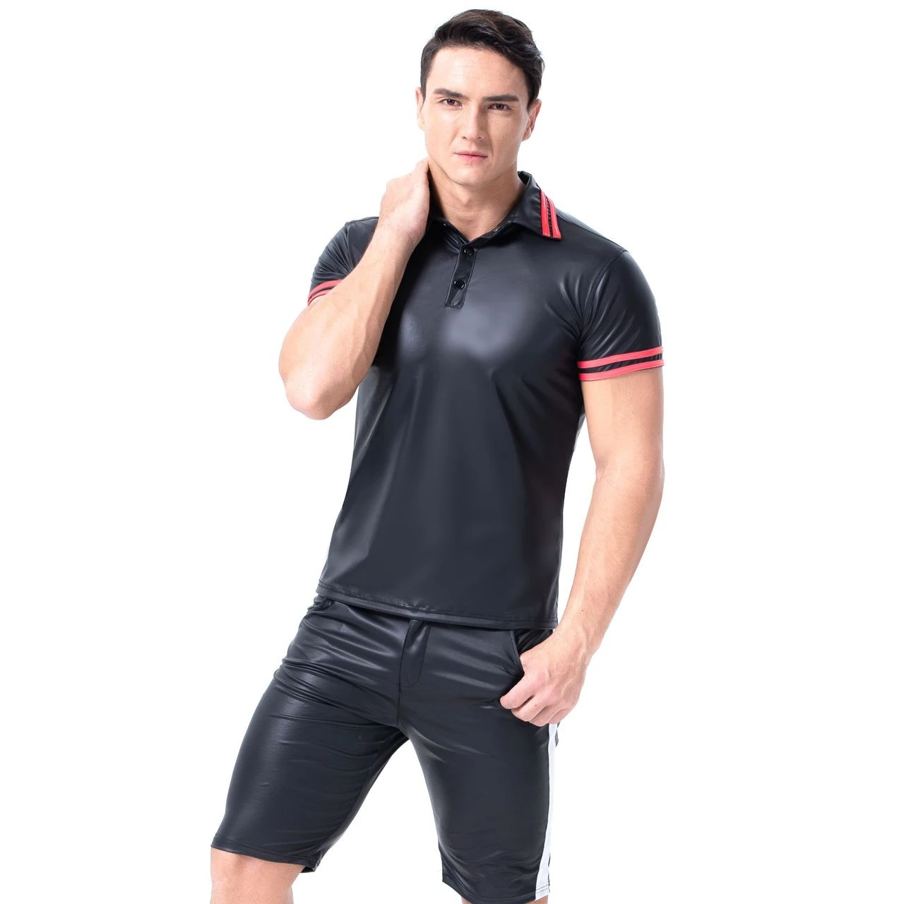 ドロップシップメンズブラックポロtシャツレザーpvc弾性圧縮タンクトップパーティークラブウェアメンズタイトtシャツ Buy メンズクラブtシャツ フェイクレザーtシャツ ファンシーポロtシャツ Product On Alibaba Com