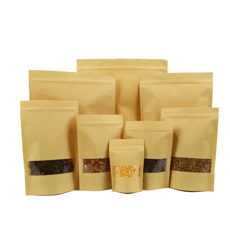 Doypack Ziplock Brown White Kraft Craft Paper Standing up Pouches Food Powder Tea Coffee Packaging Zipper Bags