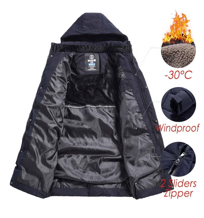 Custom Over Sized Solid Color Winter Warm Bubble Thick Down Puffer Jacket With Hooded Long Sleeve Coat for Men