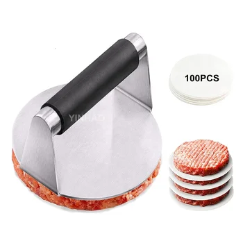 Griddle Accessories Kit Smash Burger Press with Anti-Scald Handle With 100pcs Wax Papers 5.5 Inch Stainless Steel Burger Press