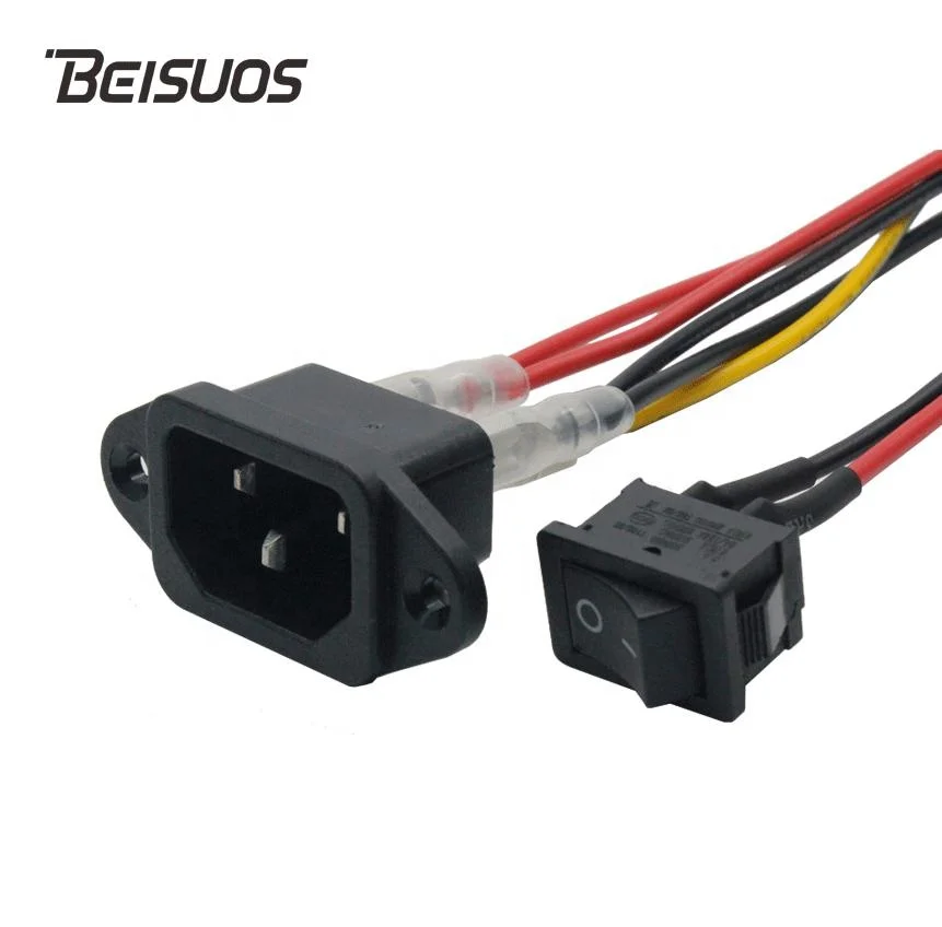 IEC 320 C14 Power Socket with On-Off Rocker Switch Connector Plug with Processing Cable