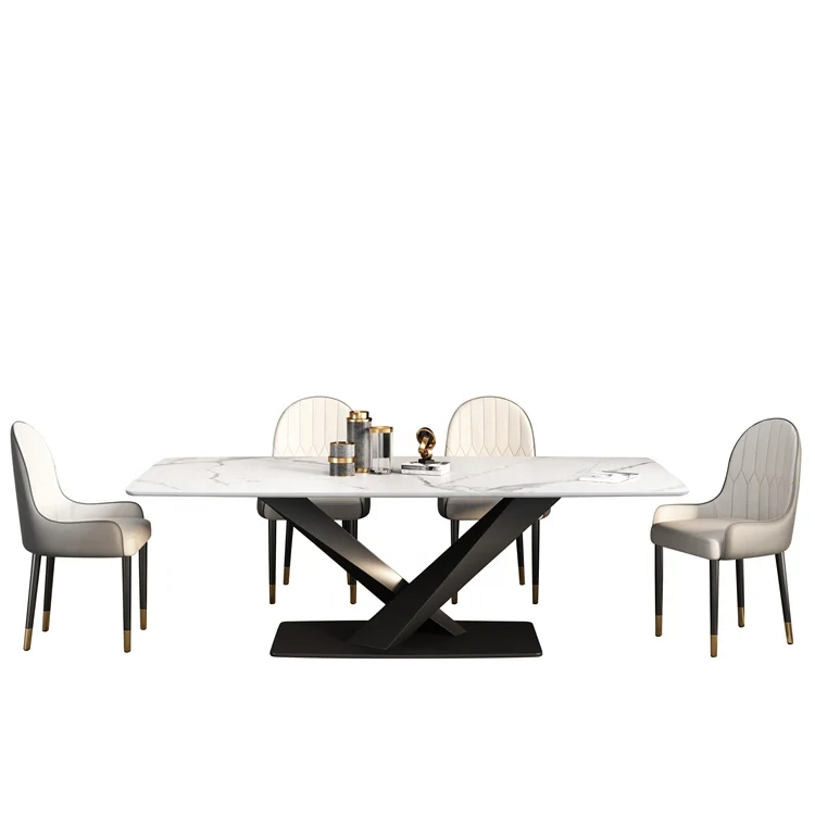 Italian Modern Simple Style Dining Room Set Carbon Steel Frame Marble Table Dining Room Furniture