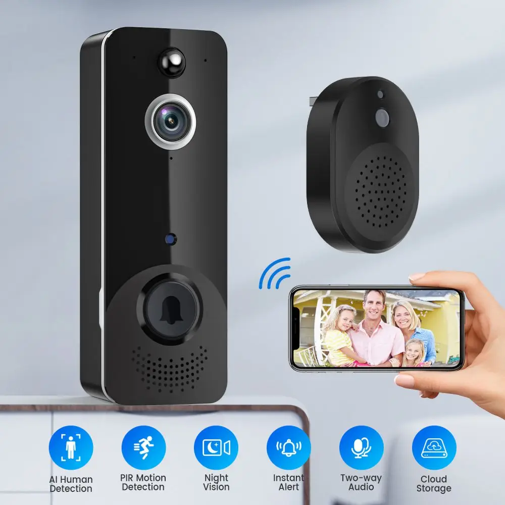 wireless chime wifi video doorbell intercom HD video motion app alerts wire-free smart ring door bell camera