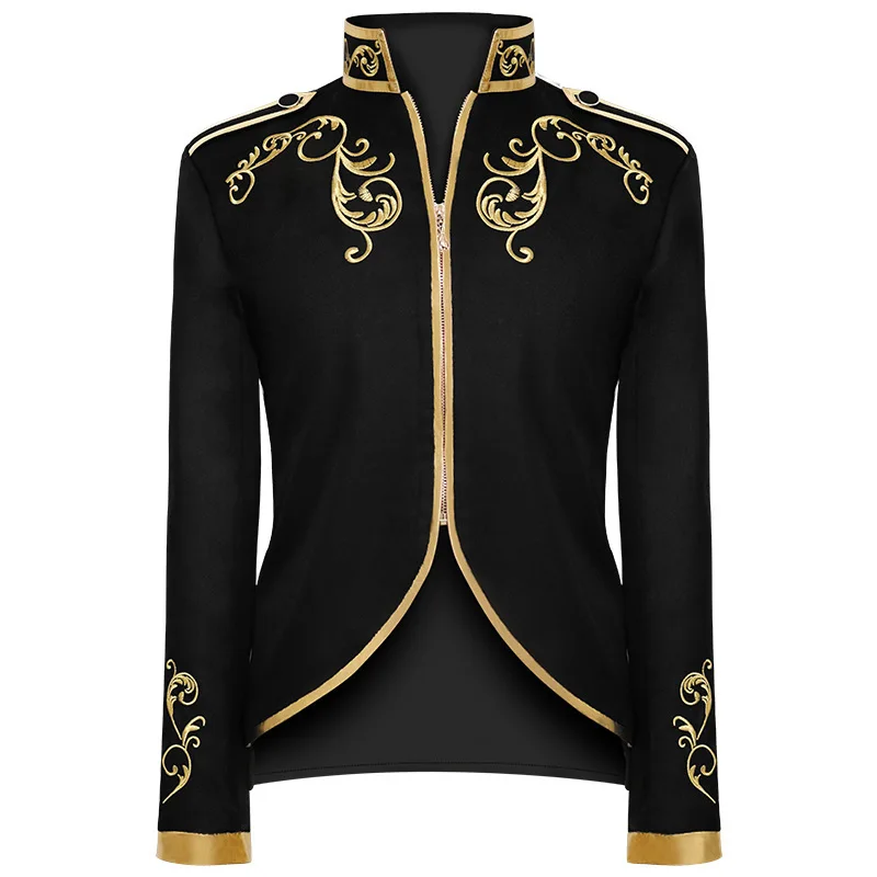 British Style  Prince Gold Thread Surround Retro Stage Suit Men Party Blazer Slim Fit Jacket Singer Performer Coat
