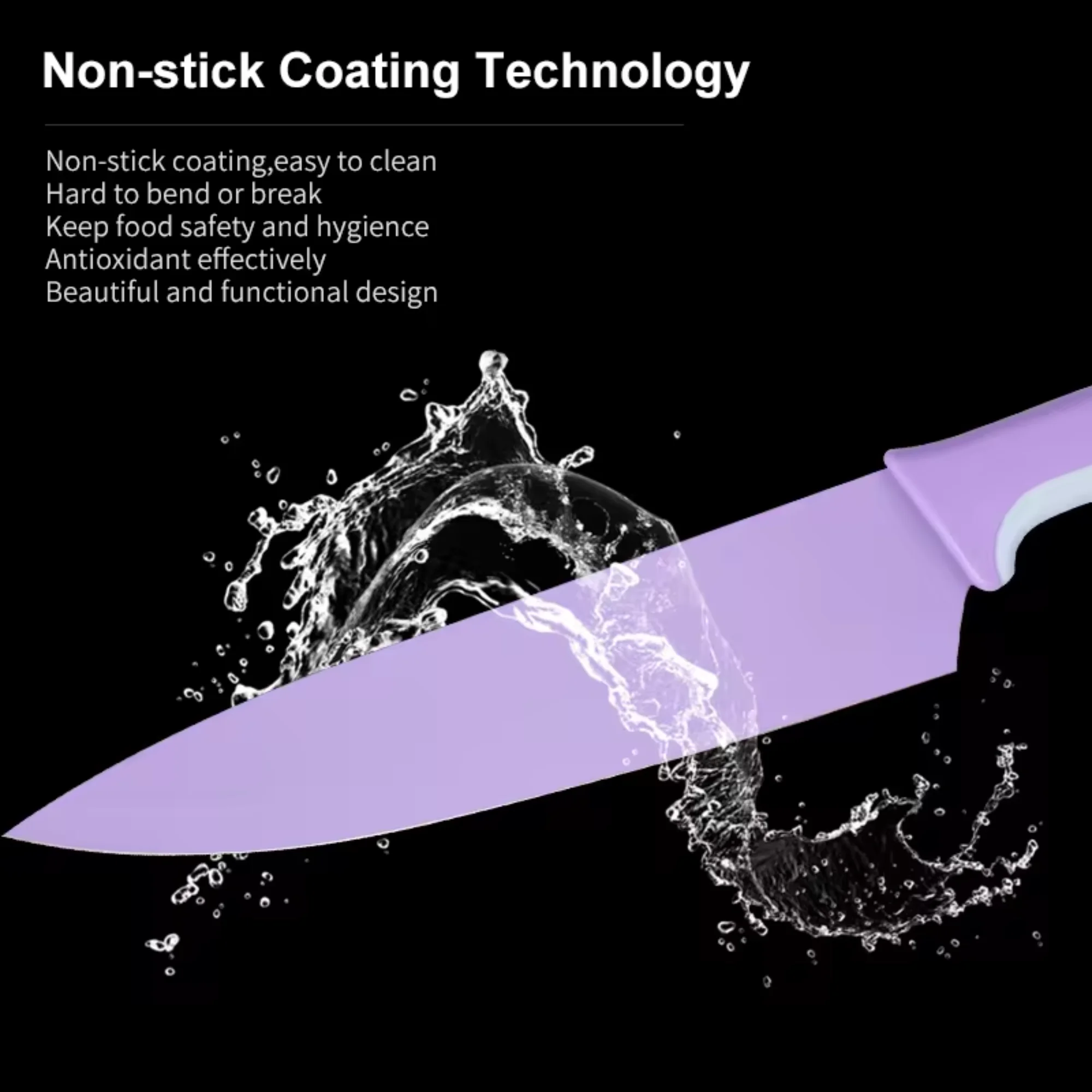 6 PCS Stainless Steel Chef Colorful Non Stick Kitchen Knife Set With Knife Sheath