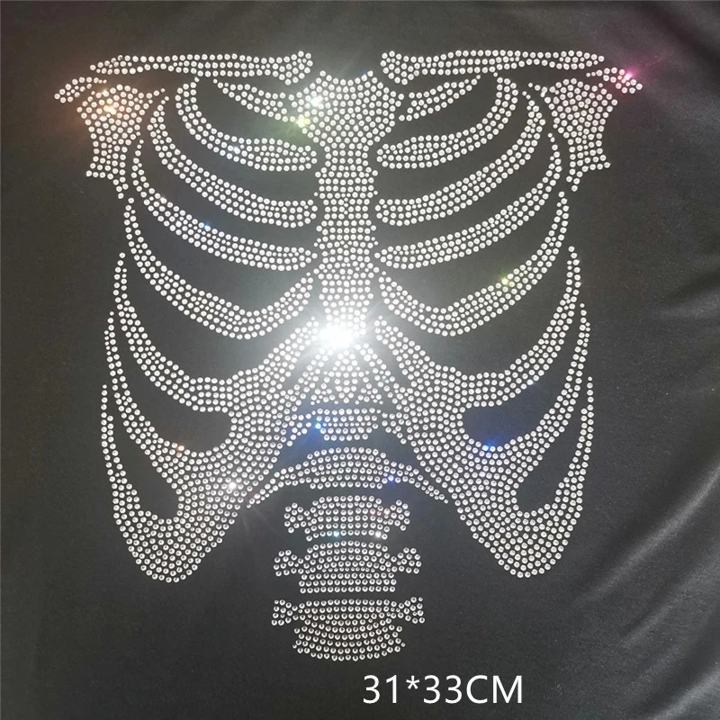 Free sample Skull bone Rhinestones design T Shirts rhinestone skeleton iron on and transfers