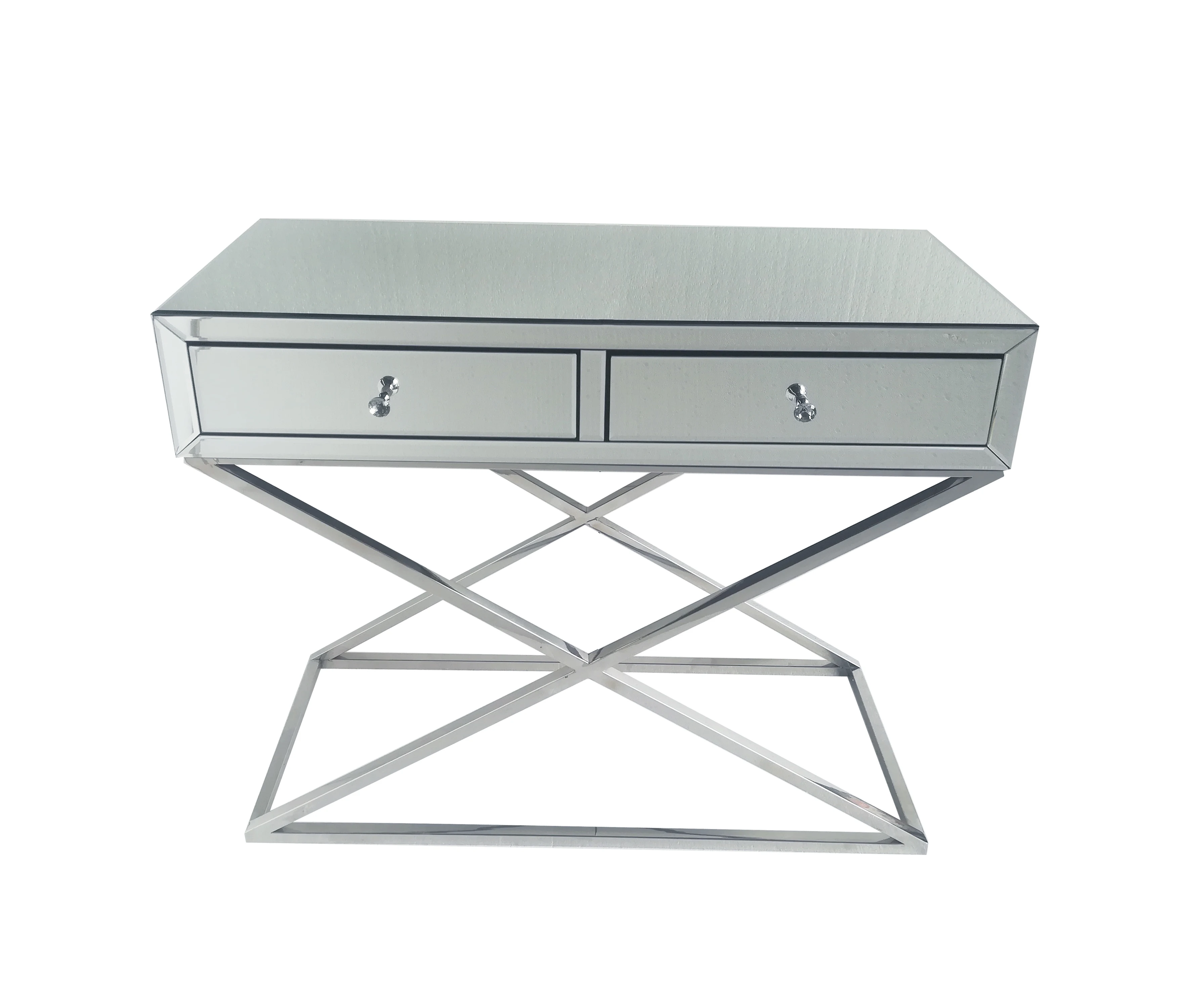 2 Drawers Xavier Stainless Steel Base Mirrored Hallway Console Table