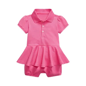 Solid Color Cotton Dress for Girls Breathable School Uniform Polo Dresses Custom Wholesale Clothing Comfortable Floral Summer
