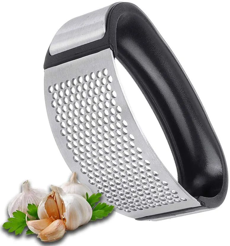 Stainless Steel Manual Garlic Press Curved Garlic Grinding Easy Clean