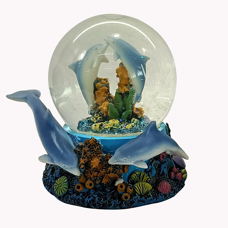 Дельфин, Снежный шар, помпа для снега, хрустальный шар, мультяшный водяной шар, Лидер продаж, 80/100 мм, синий сувенир из смолы, животное, Рождественский морской T/t