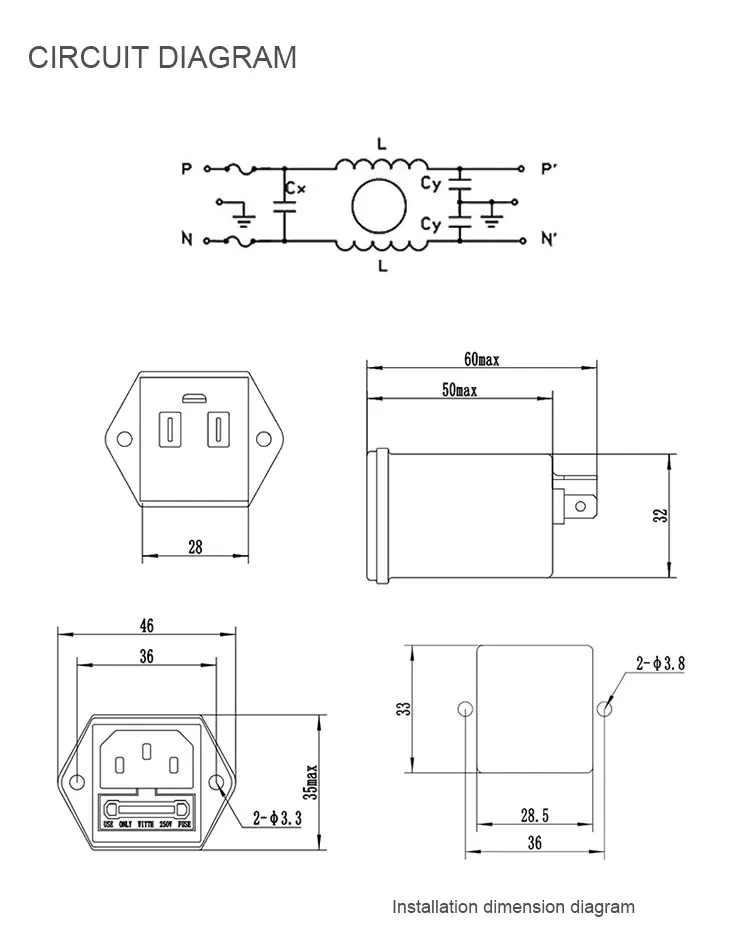 High Quality IEC Socket LV Products Single Phase 1A 3A 6A 10A Double Fuse Type Power Line Filter with EMI/EMC Protection factory