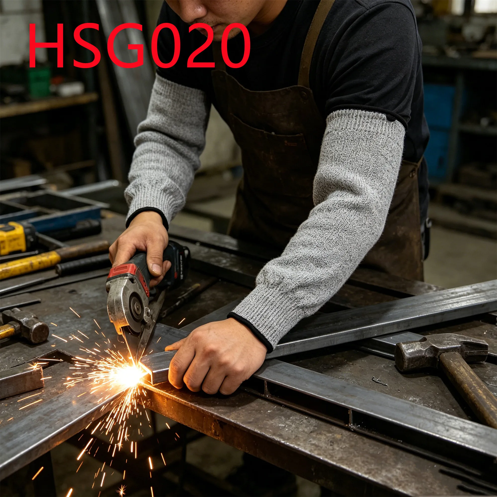 HY,Metal Working Durable HPPE Material High Dexterity Work Sleeves Long Sleeve Design Locked-in Fit 40 cm Gray Arm Guards HSG020