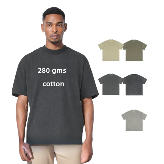 custom t shir 280 gms heavy cotton small neckline acid wash T-shirts Paris plain retro short sleeve oversized  tshirt