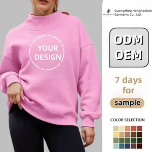 Customized Winter Mock Neck Jumper Baggy Embroidery Patch Design Cotton Fleece Soft Classic Lined Crewneck Sweatshirt Women