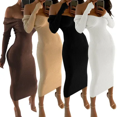 Ecoparty 2018 De Las Mujeres La Moda Sexy Costilla Punto Hombro Vestido Bodycon Maxi - Fuera Del Hombro Vestido Bodycon Maxi Vestido De Invierno Product on Alibaba.com