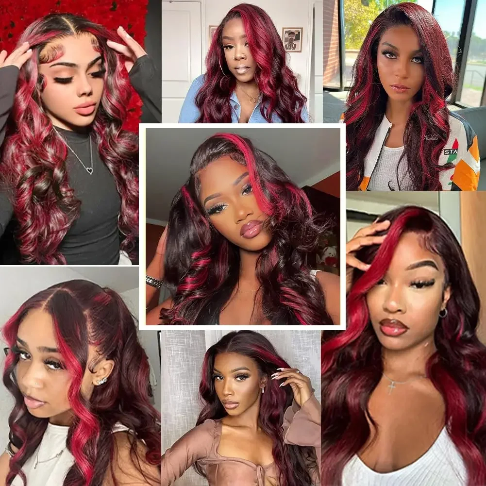 Burgundy Highlight Body Wave Wigs_voghion.com