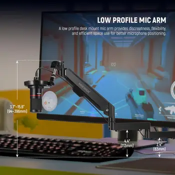 Neewer Low Profile Mic Arm Desk Mount, 360 Swivel Boom Arm with Pneumatic Damping Adjustable, Cable Management, Compatible detail image
