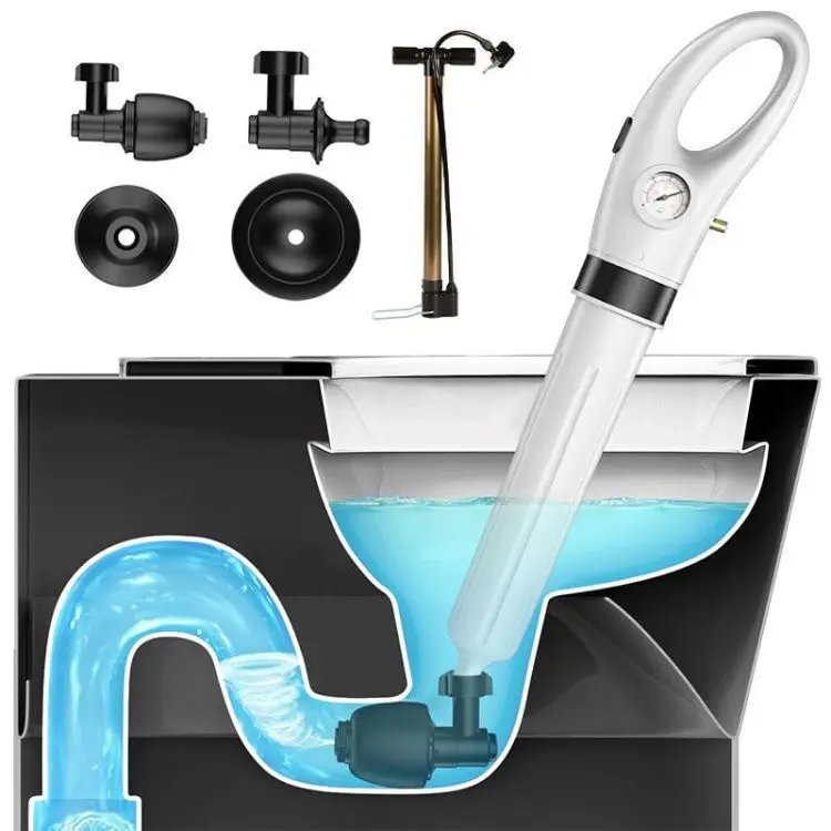 High Pressure Toilet Plunger & Drain Blaster Gun With Visual Barometer - Heavy Duty Clog Remover For Sinks, Toilets, Floor Drains