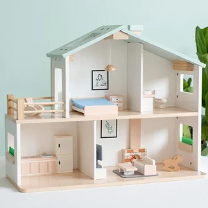 Interactive Wooden  Dollhouse for Kids Children's Pretend Play Furniture Baby Simulation Villa Parent-Child Assembly Toy