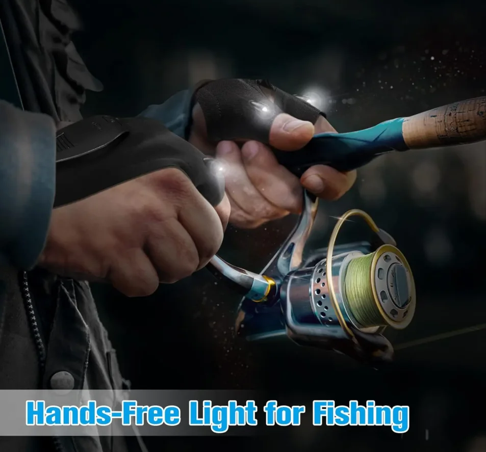 Rechargeable LED Flashlight Glove Outdoor with Lights Novelty Fishing Gifts for Men Dad Tool Gadgets Gifts for Repairing Fishing