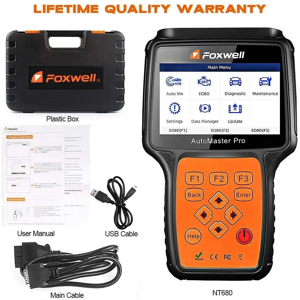 Professional Automotive Scanner with Oil Light/EPB/TPS Reset Lifetime Update Free FOXWELL NT680PRO Car Diagnostic Scanner