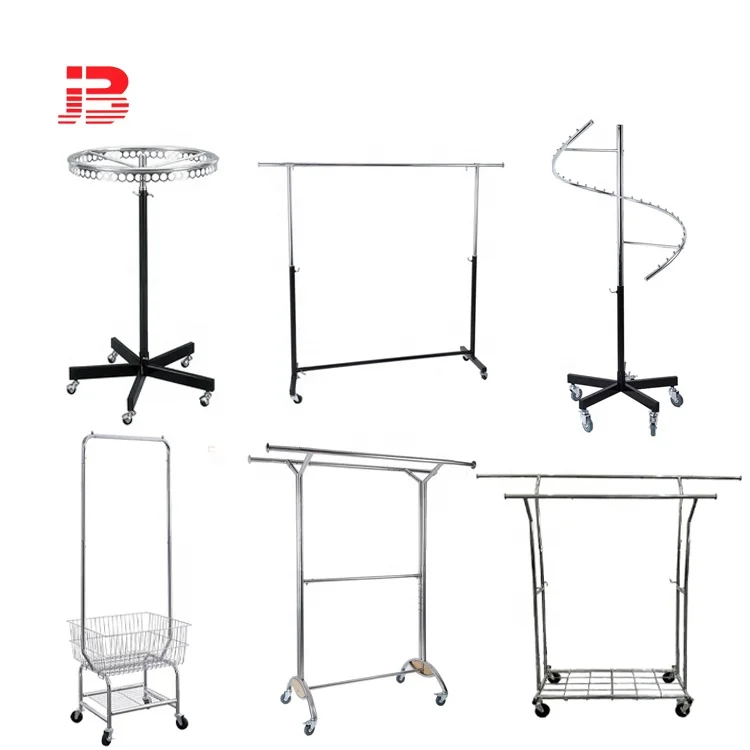 Clothing Store Metal Clothing Garment Rack/ Movable Clothes Hanger Display Rack