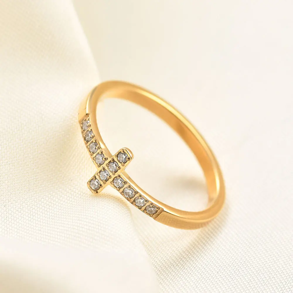 Simple Personality Cross Temperament Selling 7 MM Diamond Ring Stainless Steel Gold Silver Ring for Women Hainon 705