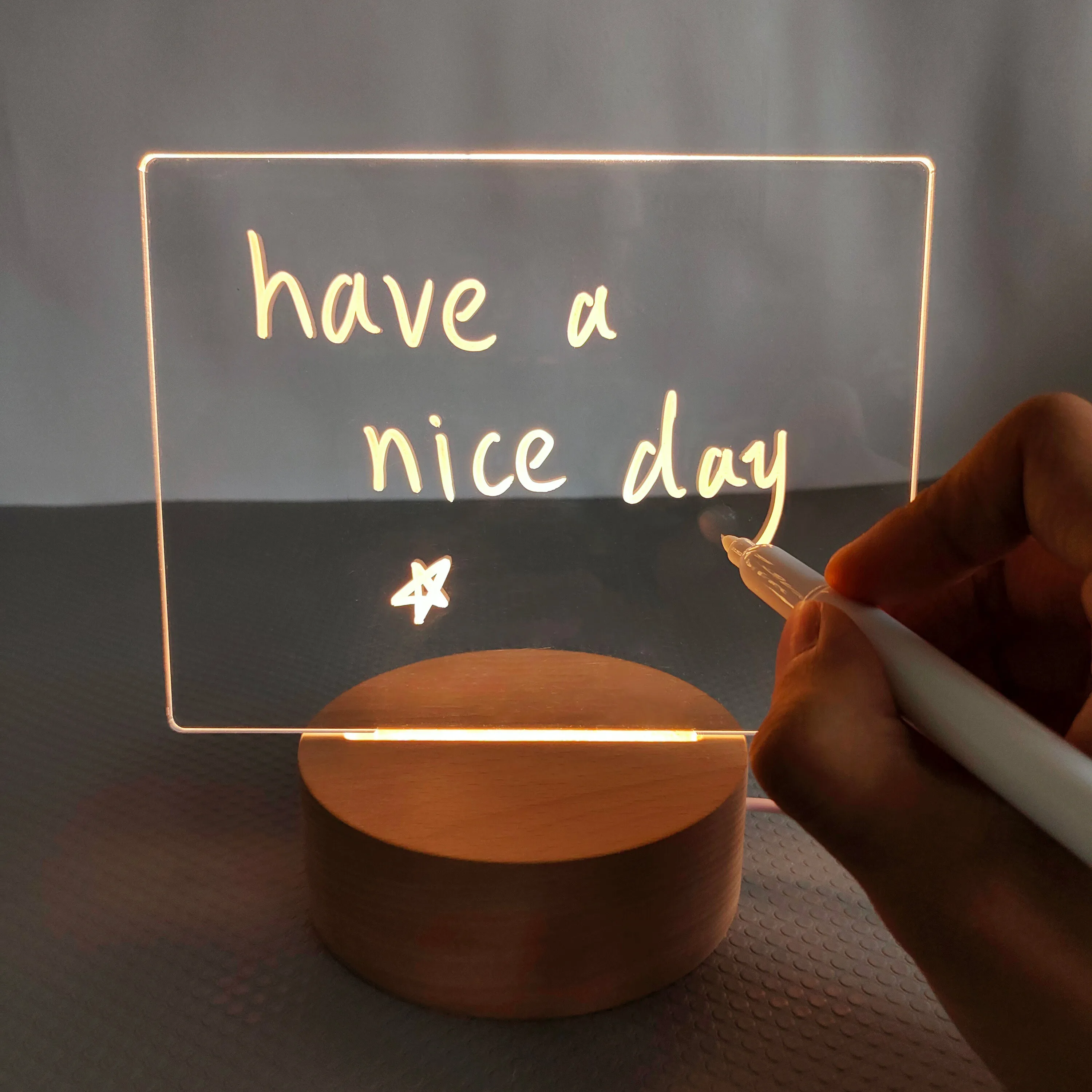 Usb Bedroom Night Light Transparent Acrylic Message Board With Pen ...