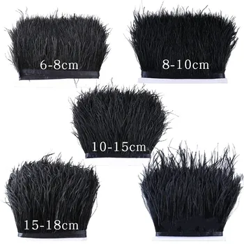 8-20 cm Ostrich Feathers Trims Fringe Black Natural Feather Trimming Ribbon for Sewing Headdress Cuffs Crafts Plume