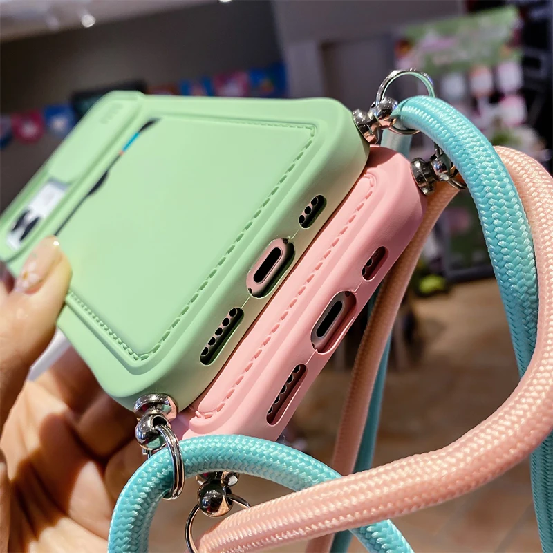 Necklace wallet Card Slot Soft cell Phone Case For iPhone 12 PRO max