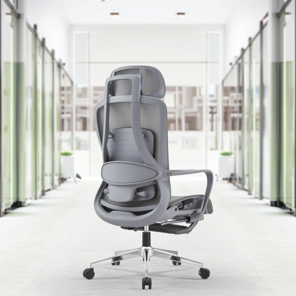 Gray Ergonomic Lift Chair Adjustable PU Modern Design Aluminum Footrest Plastic Legs Enhanced Comfort 4