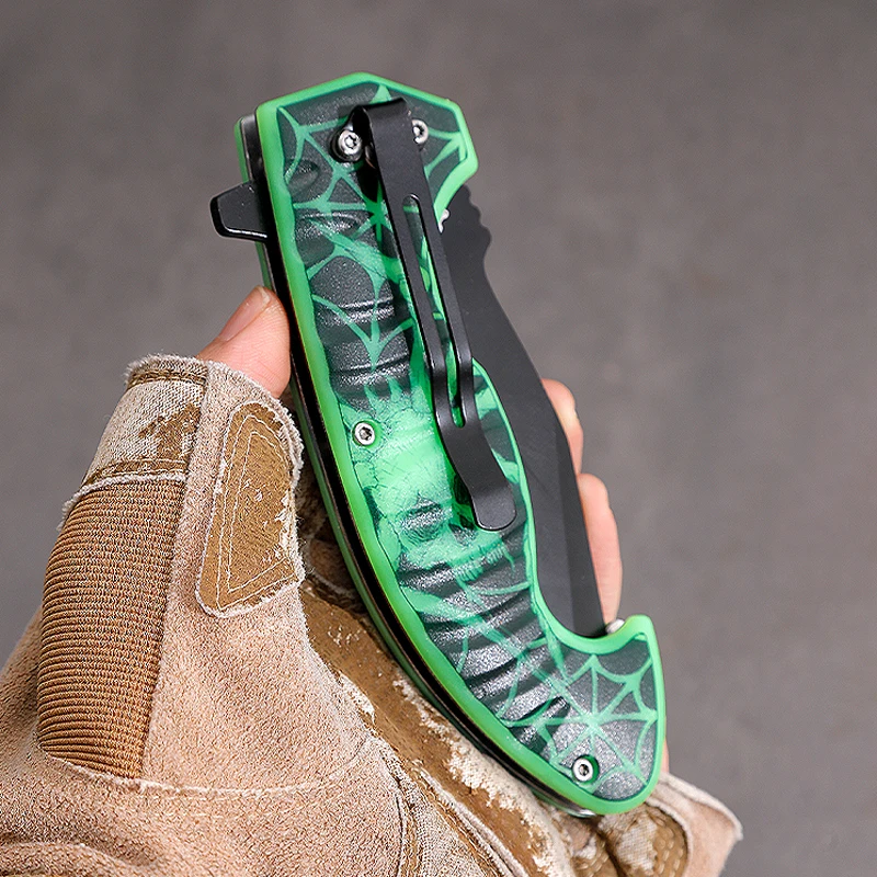 Customizable 3D Printed Folding Knife with Evil Skull Joker Stable Print on Stainless Steel Blade for EDC Pocket