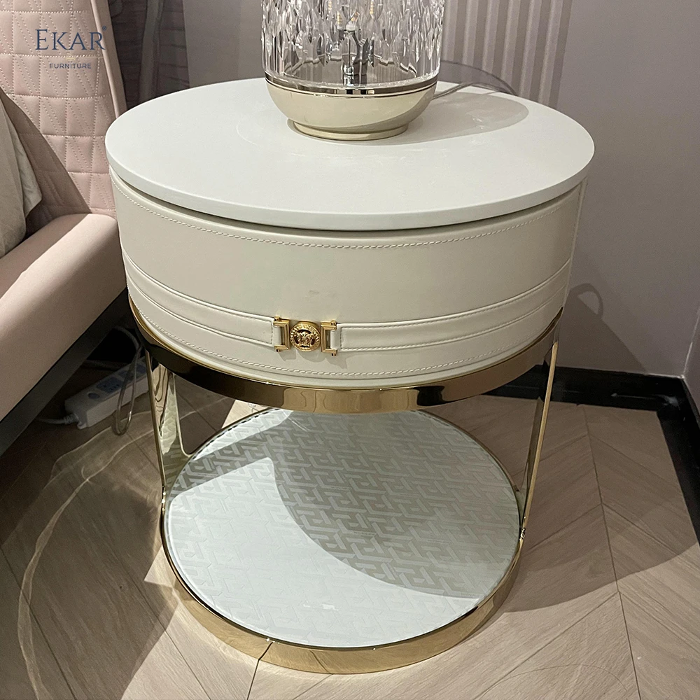 product modern luxury nightstand with luminescent white lacquer skin like wooden metal finish for bedroom or home hospital approved-63