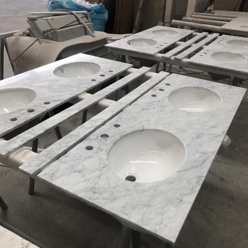 product carrara white prefab commercial bathroom vanity white marble countertop for hotel-1