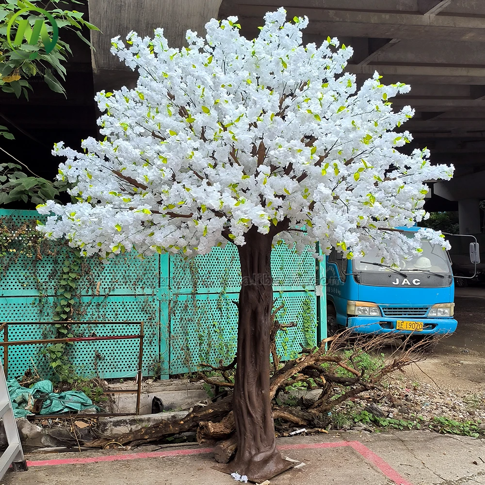 Silk Flower Tree White Artificial Cherry Blossom Tree for Wedding Fiberglass Trunk Artificial Cherry Tree for Garden Decoration