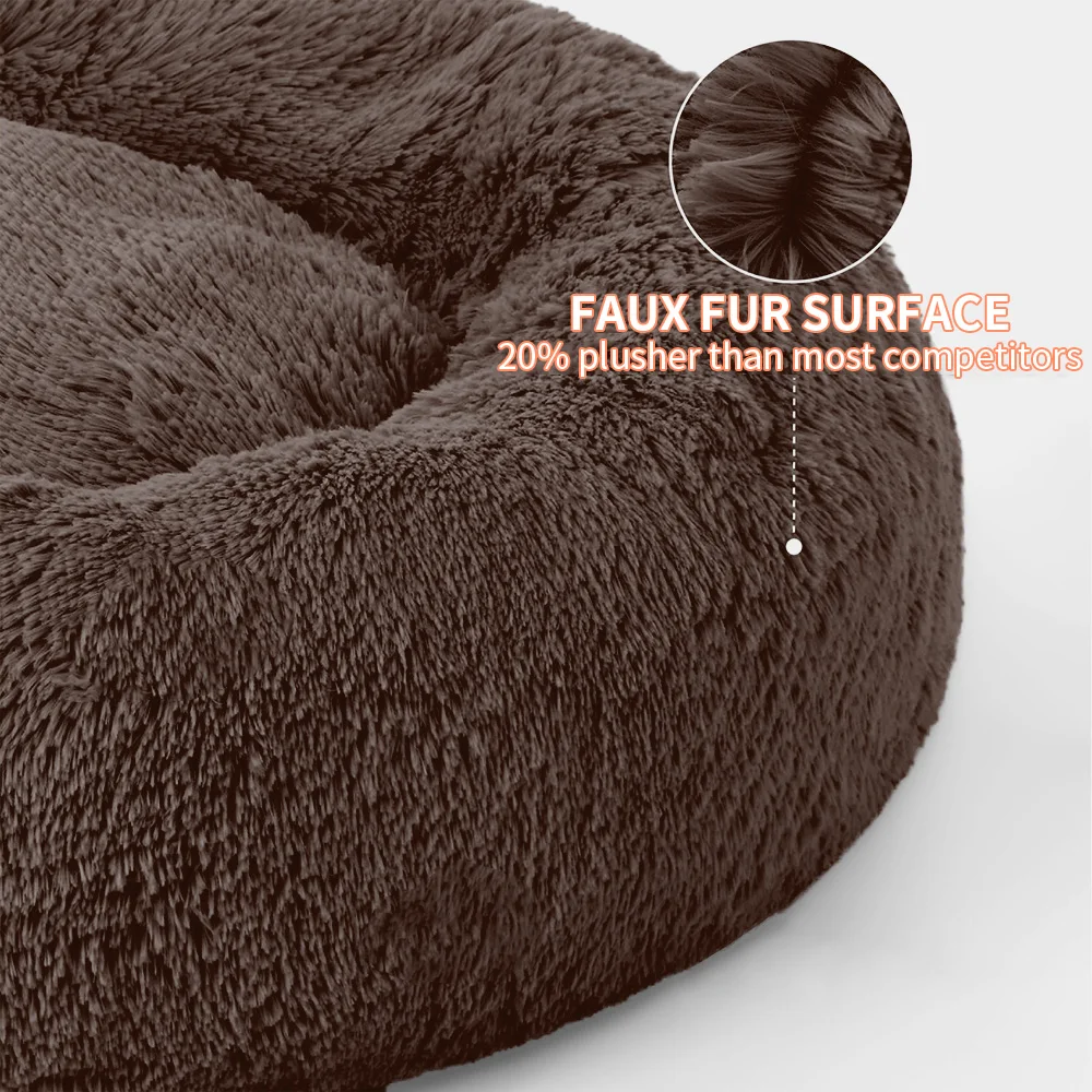 OEM & ODM warm fluffy soft plush xl xxl big heavy duty extra large washable round donut dog bed for large dogs details