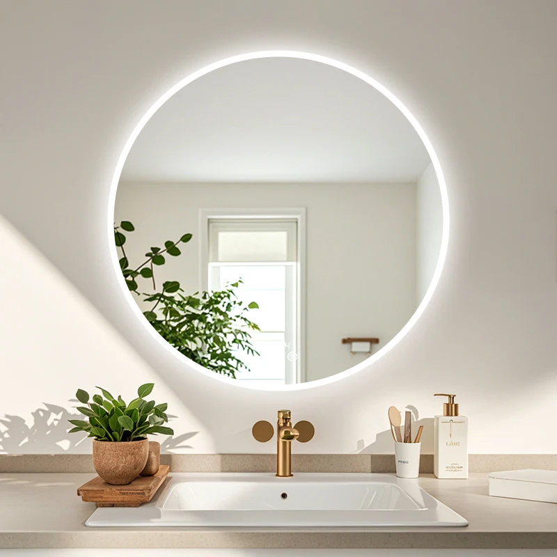 Round Backlit LED Bathroom Mirror with Anti Fog Function for Contemporary Washrooms