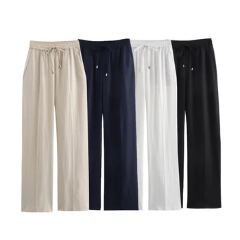 Women's Summer High-Waisted Loose Casual Straight Pants Breathable Quick Dry Plain Dyed 4 Colors Leopard Print Flat Front Style
