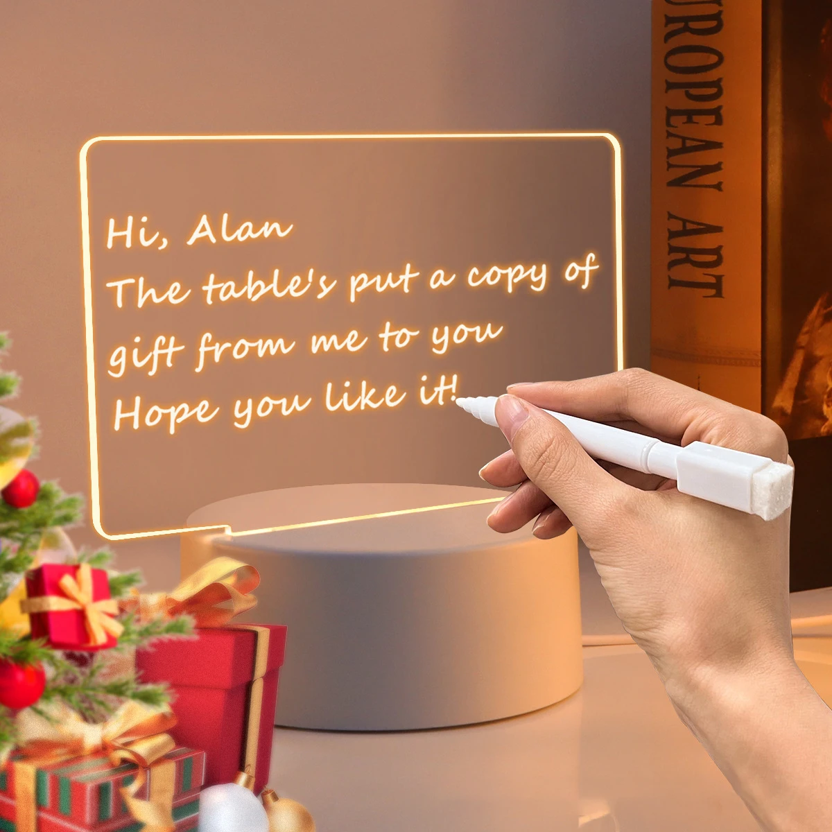 Creative 3D LED Light USB Note Board Night Light With Erasable Pen New Year Gift Message Board Text Board