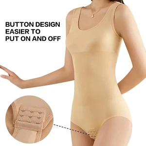 Plus Size Women's Sexy Knitted Fabric Bodysuit Thin Full Body Shaper Postpartum Abdominal Slimming Feature Heat Feature