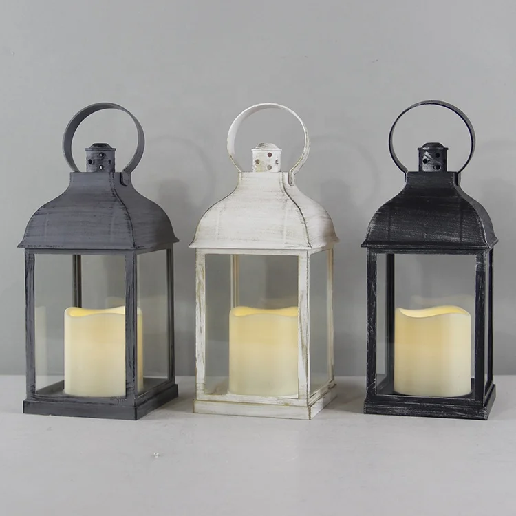 Rustic Black Battery Operated Plastic Table Decor LED Electric Lantern for Candle