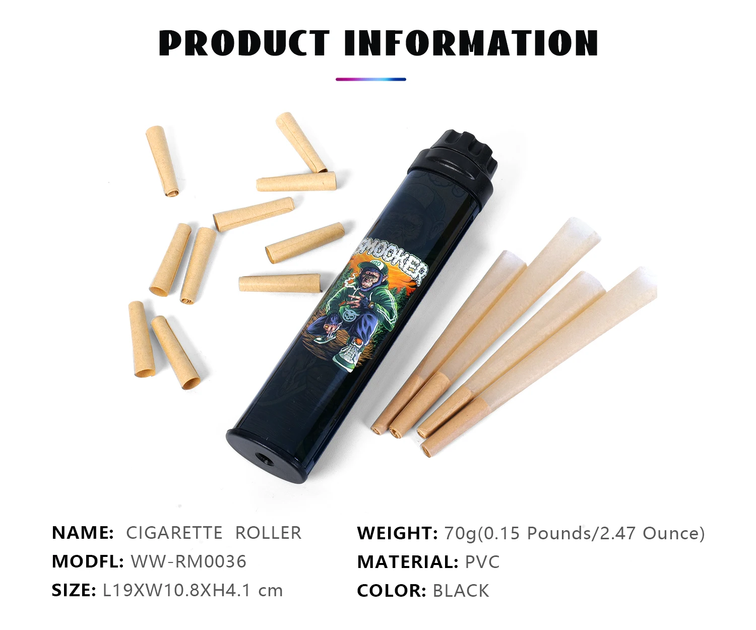 paper cigarette roller New Design Custom Logo Colors Smoking Paper Cone Accessories Shop Gift Set  Simple Usage Tobacco Cigarette Rolling Paper Machine