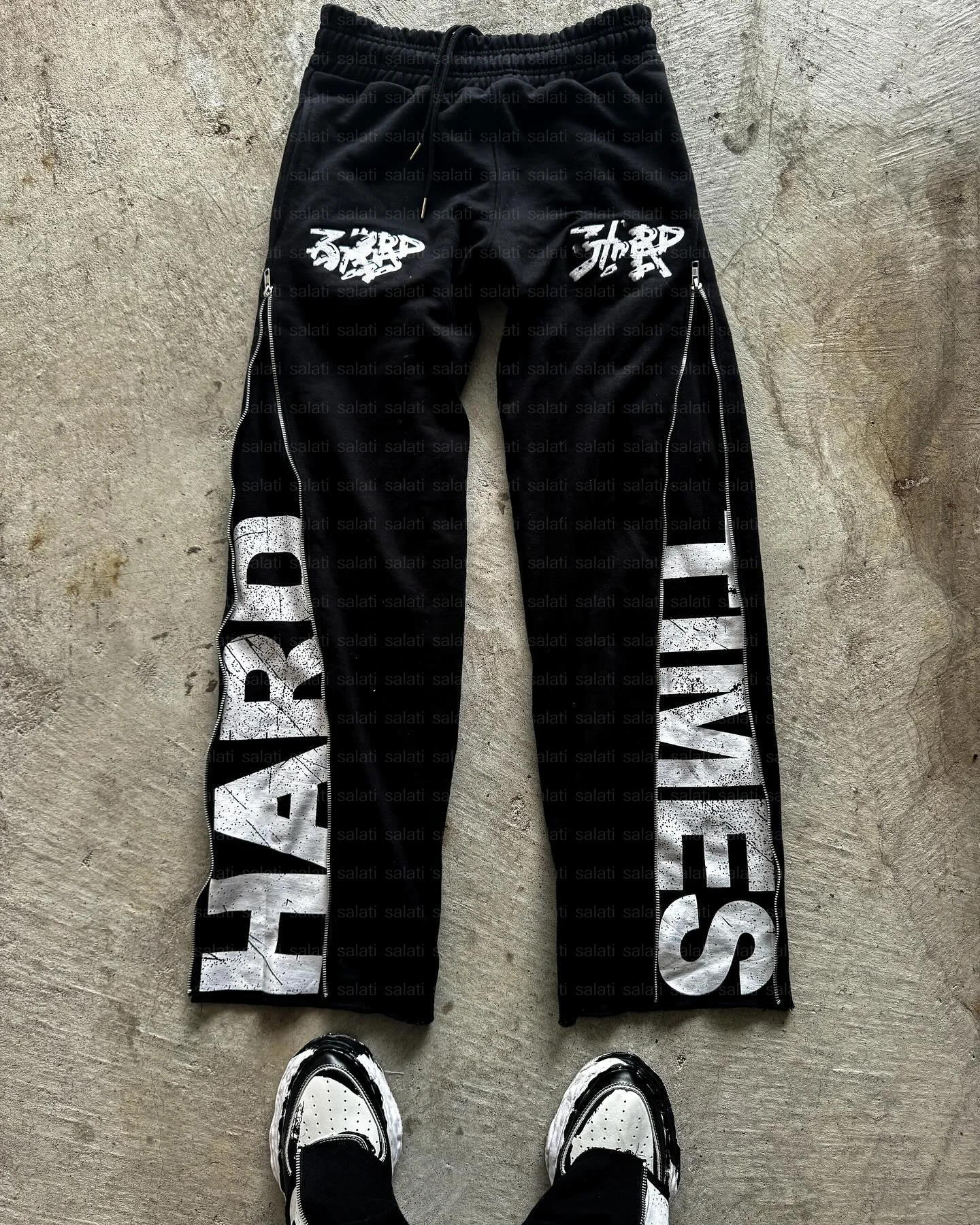 Customized Flared Sweat Pants Men Zipper Printing Heavy Cotton Baggy French Terry Jogger Track Sun Faded Acid Washed Sweatpants
