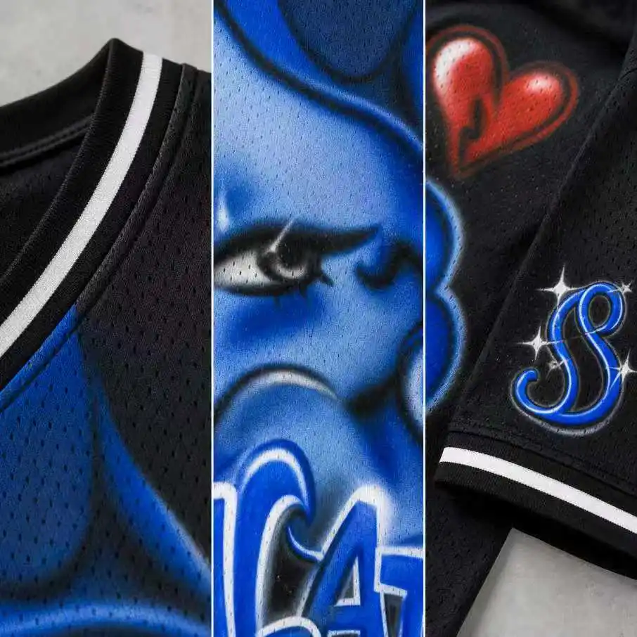 Wholesale Mens Sports Shirt Breathable Mesh Cartoon Heart Print Oversized V Neck Y2K Fashion Streetwear Men Sports Jersey gallery 2