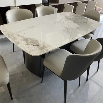 Light Luxury Glossy Rock Plate Dining Table Is Available in a Variety of Colors