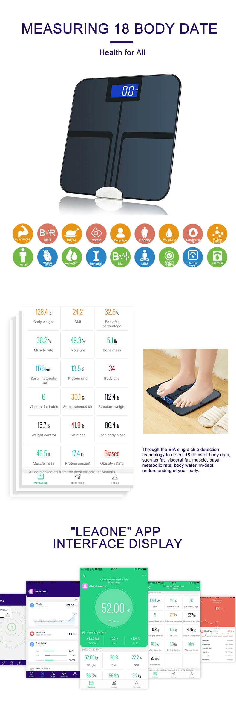 Factory Certification Bluetooth Smart Body Fat Analyse Digital Scale